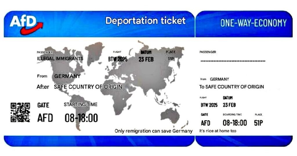 AfD Chapter in German City Distributes Flyers Made To Look Like ‘One-Way Deportation Tickets’ – Globalists Meltdown, Authorities Looking for Ways To Criminalize It | The Gateway Pundit